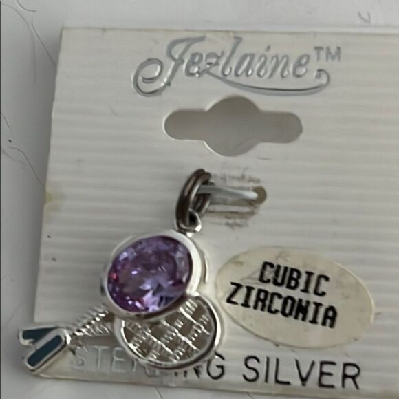 Jezlaine Sterling Silver Tennis Racket Pendant Purple Cubic Zurconia VTG NWT - Picture 3 of 6
